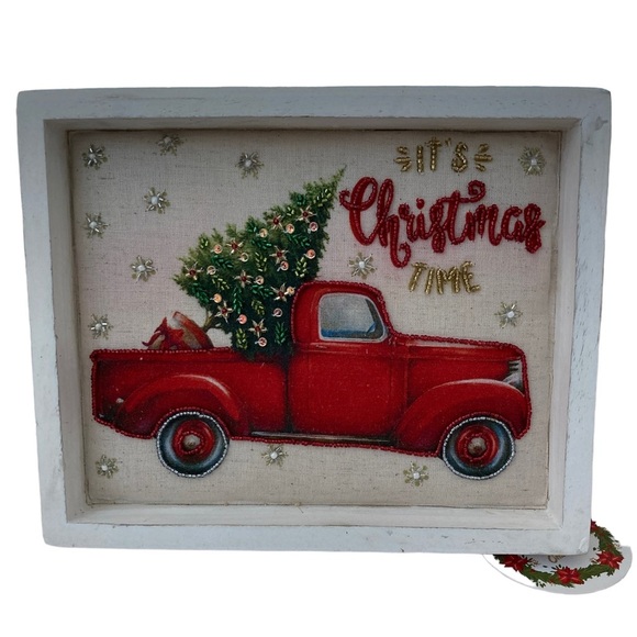 Christmas Frame Tree Truck Vintage Look Holiday Frame BNWT - Picture 1 of 4